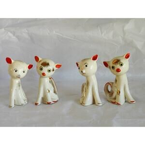 Vintage Cat Ceramic Salt Pepper Shakers Anthropomorphic Made in Japan